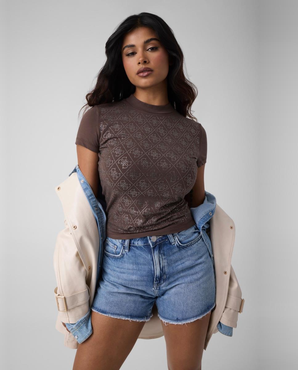 Camiseta de manga corta de mujer - Guess - Marrón Marrón-1