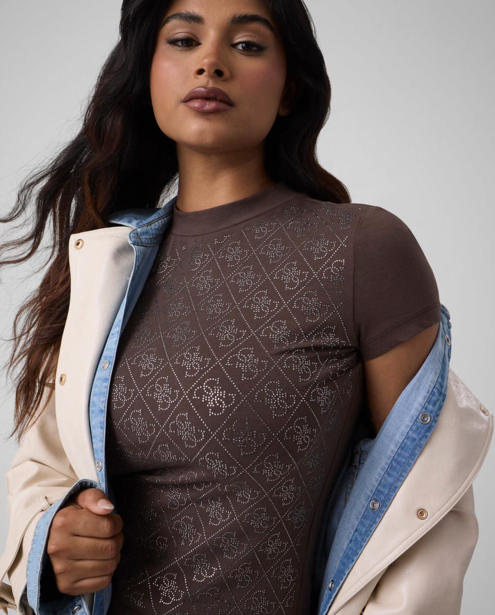 Camiseta de manga corta de mujer - Guess - Marrón Marrón-2