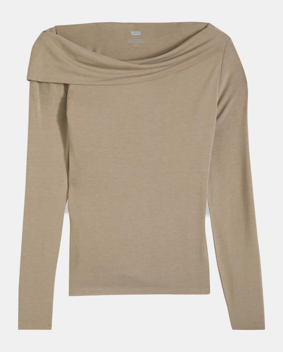 Camisola com Manga Comprida e Gola Assimétrica Castanho-5