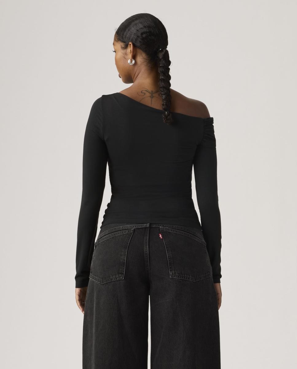 Camisola com Manga Comprida e Gola Assimétrica Preto-2