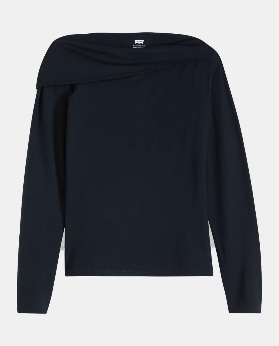 Camisola com Manga Comprida e Gola Assimétrica Preto-5