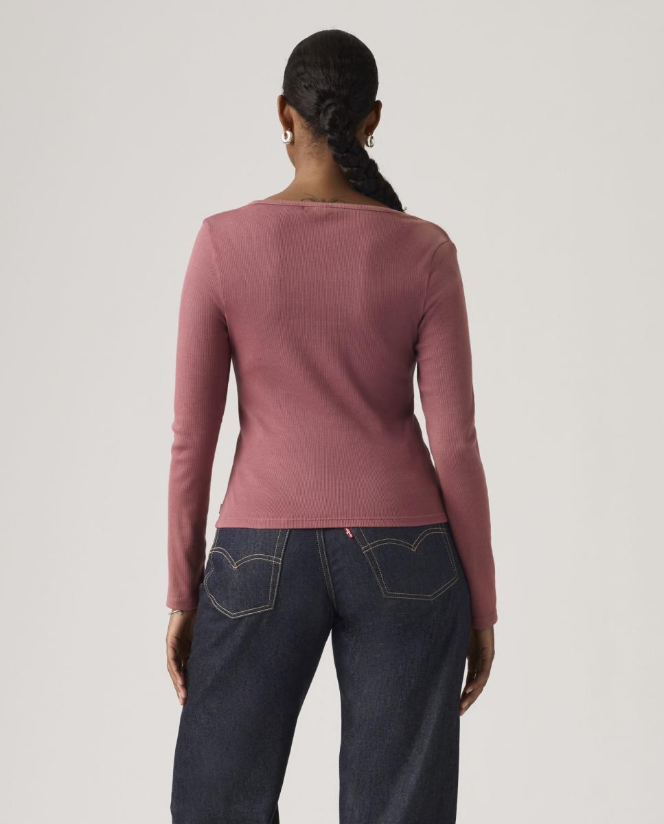 Camisola de Manga Comprida com Decote Quadrado Vermelho/Grená-2