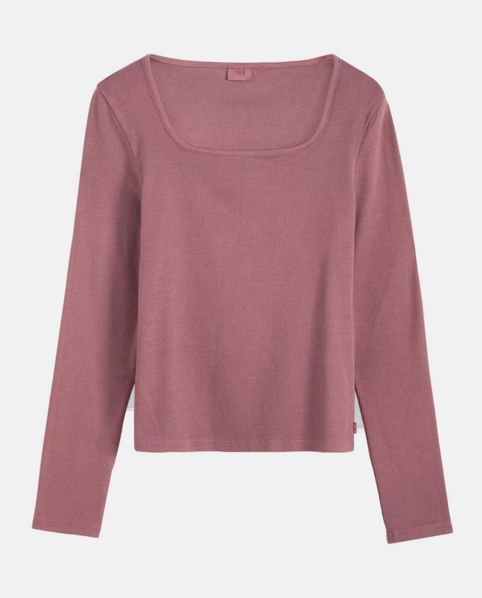 Camisola de Manga Comprida com Decote Quadrado Vermelho/Grená-5