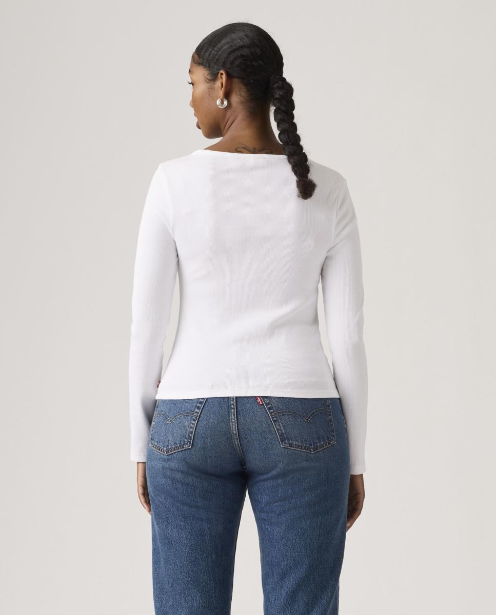 Camisola de Manga Comprida com Decote Quadrado Branco-2