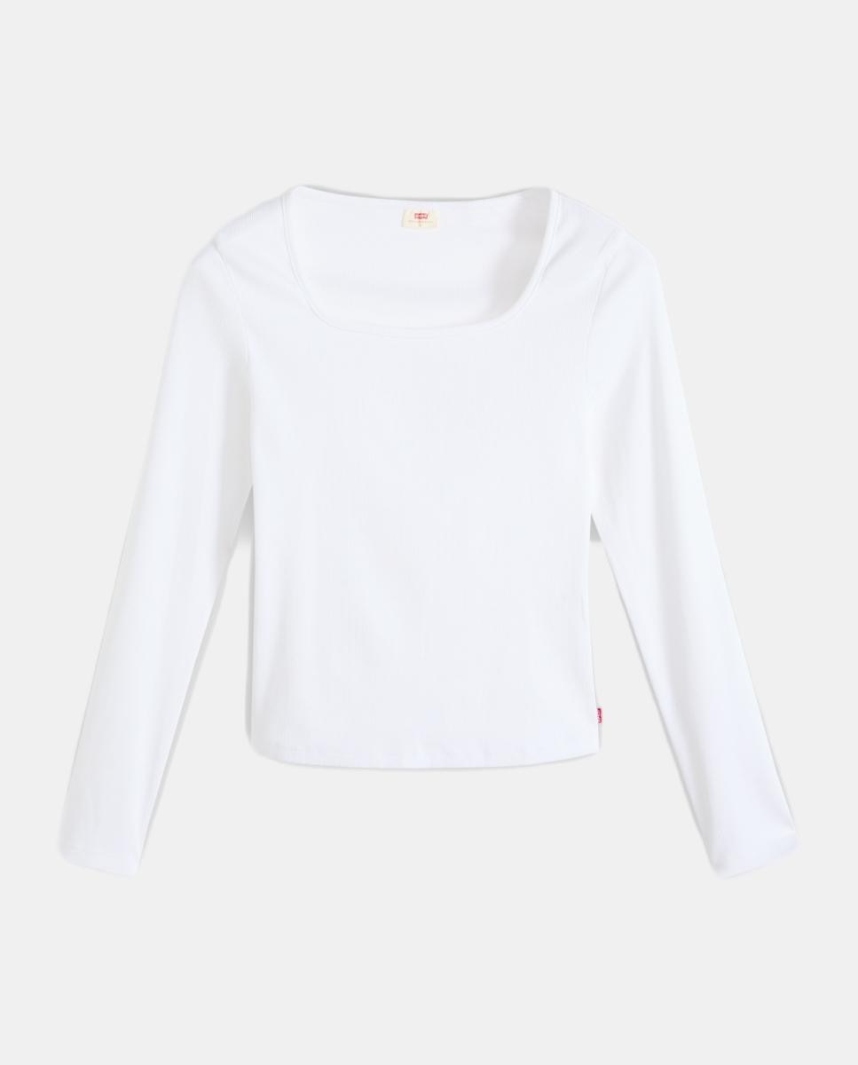 Camisola de Manga Comprida com Decote Quadrado Branco-5