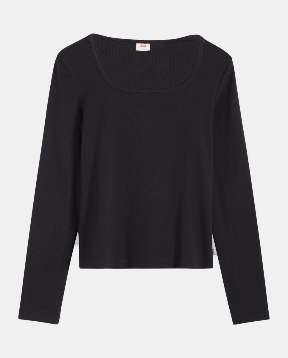 Camisola de Manga Comprida com Decote Quadrado Preto-5