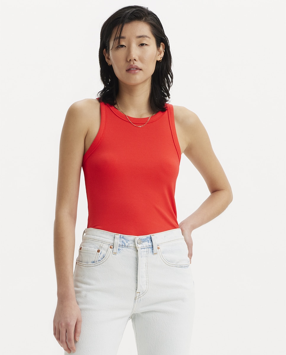 T-shirt sem mangas de mulher Vermelho-1