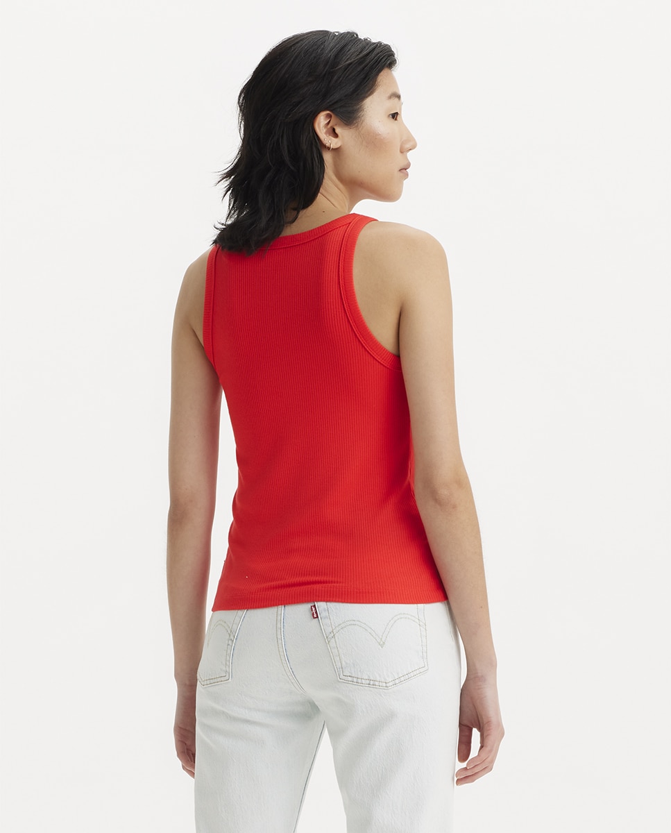 T-shirt sem mangas de mulher Vermelho-2