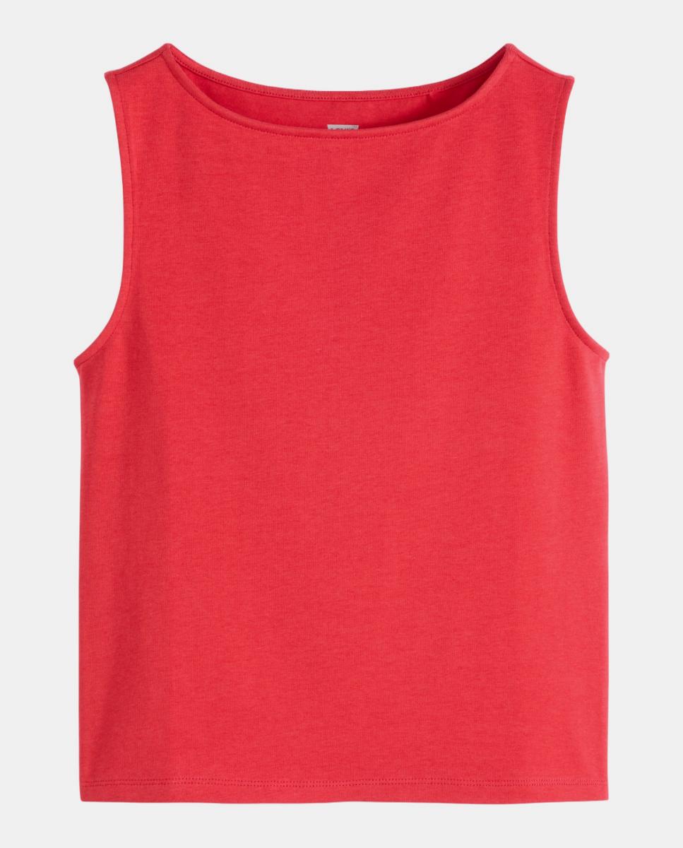 T-shirt sem Mangas e com Decote à Barco Vermelho-5