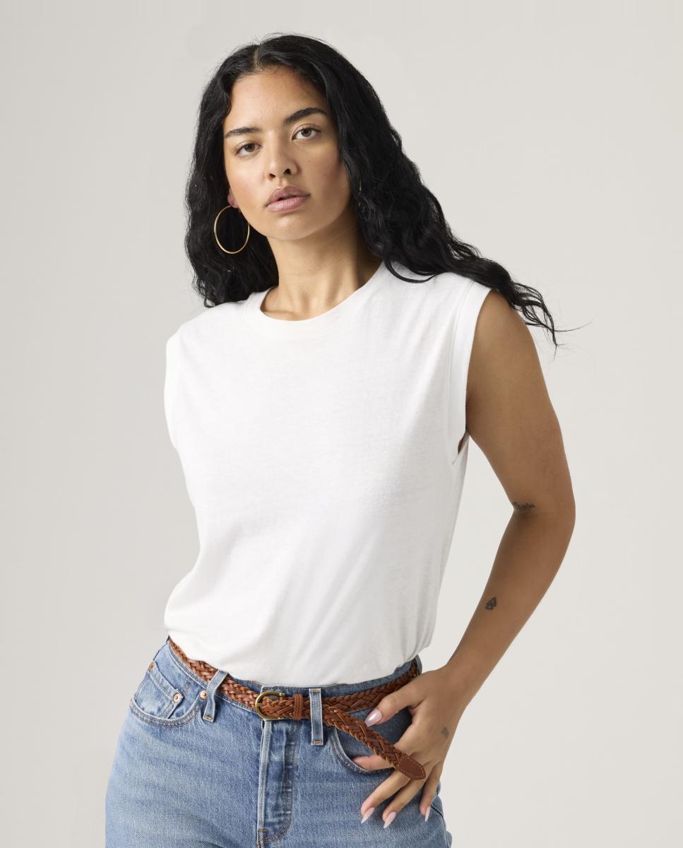 T-shirt sem mangas e com decote redondo Branco-4