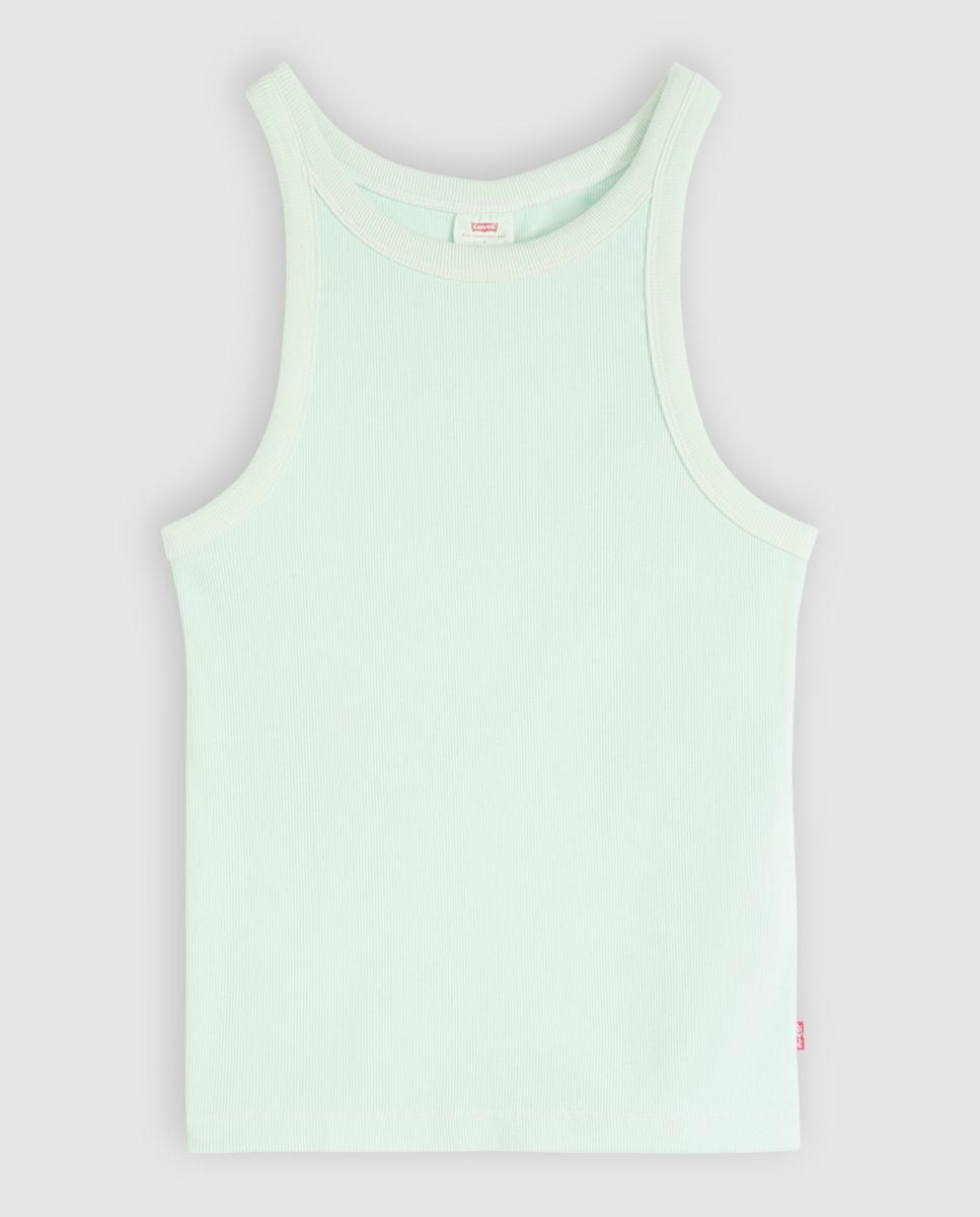 T-shirt de Malha Canelada sem Mangas Verde Água-5