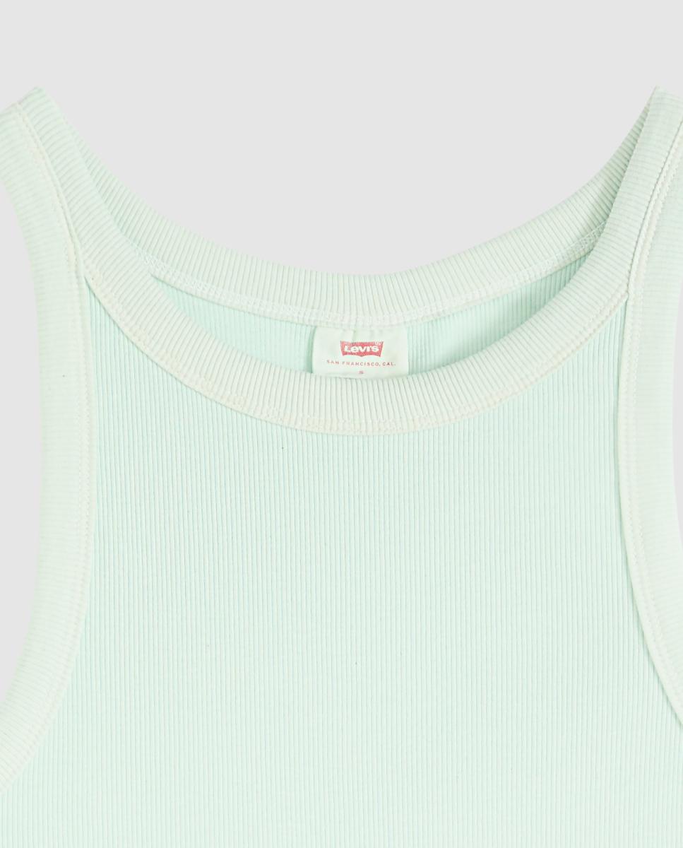 T-shirt de Malha Canelada sem Mangas Verde Água-6