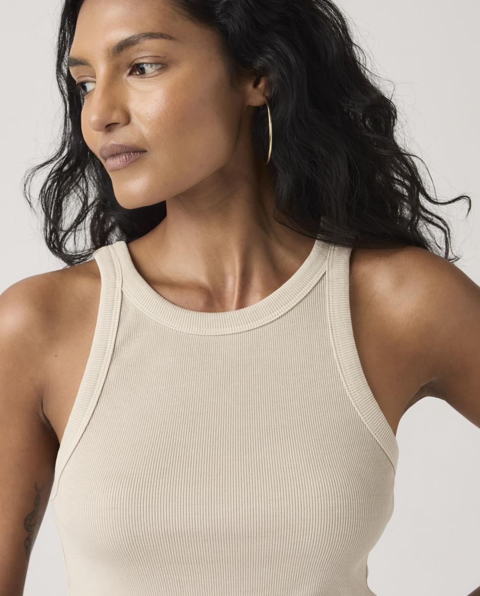 T-shirt de Malha Canelada sem Mangas Nude-3