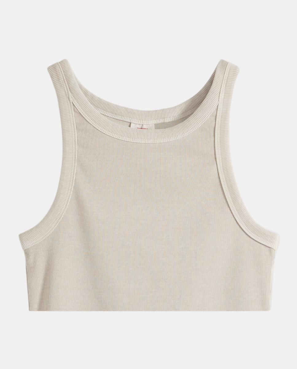 T-shirt de Malha Canelada sem Mangas Nude-6