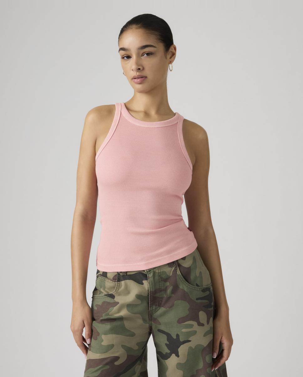 T-shirt de Malha Canelada sem Mangas Rosa-4