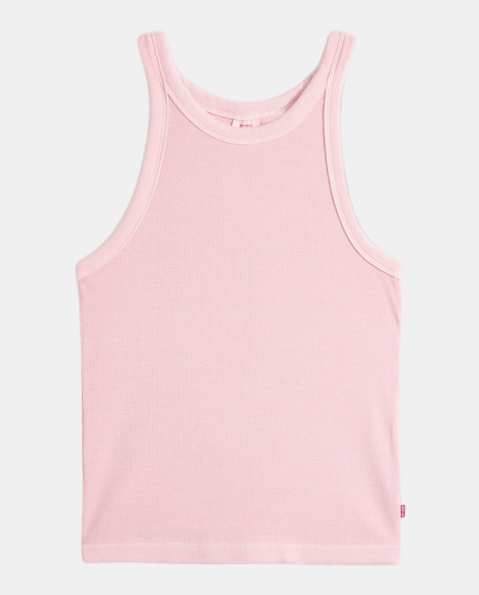 T-shirt de Malha Canelada sem Mangas Rosa-5