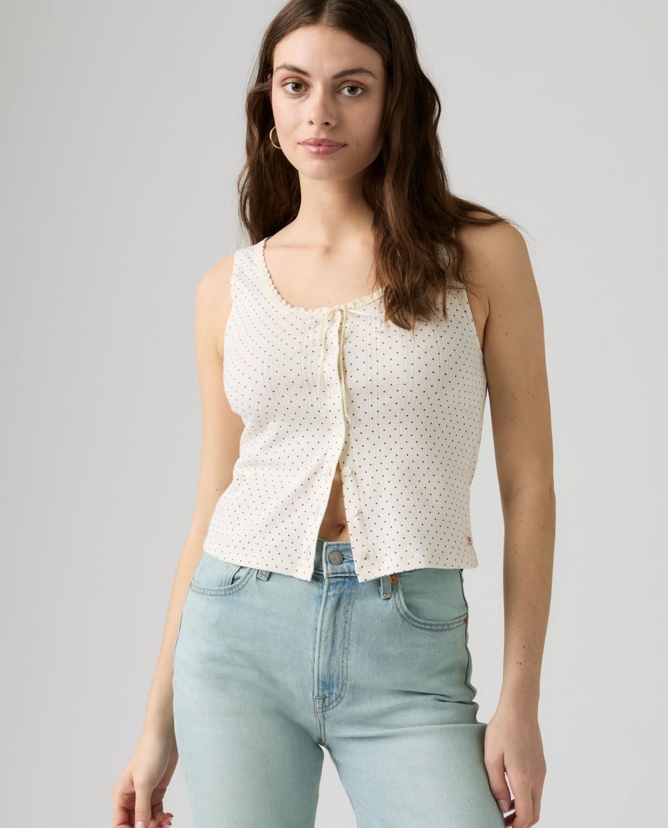 T-shirt sem Mangas com Decote Redondo Branco-5