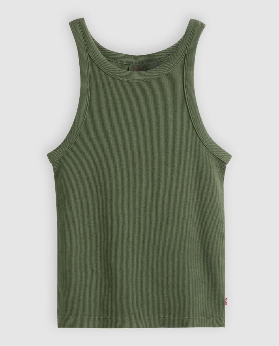 T-shirt sem Mangas com Decote Redondo Verde-escuro-5