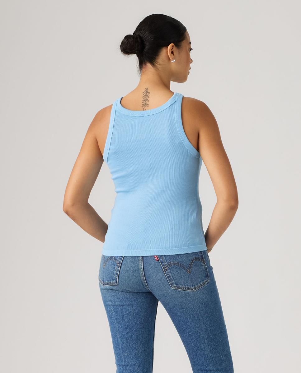T-shirt sem Mangas com Decote Redondo Azul-2