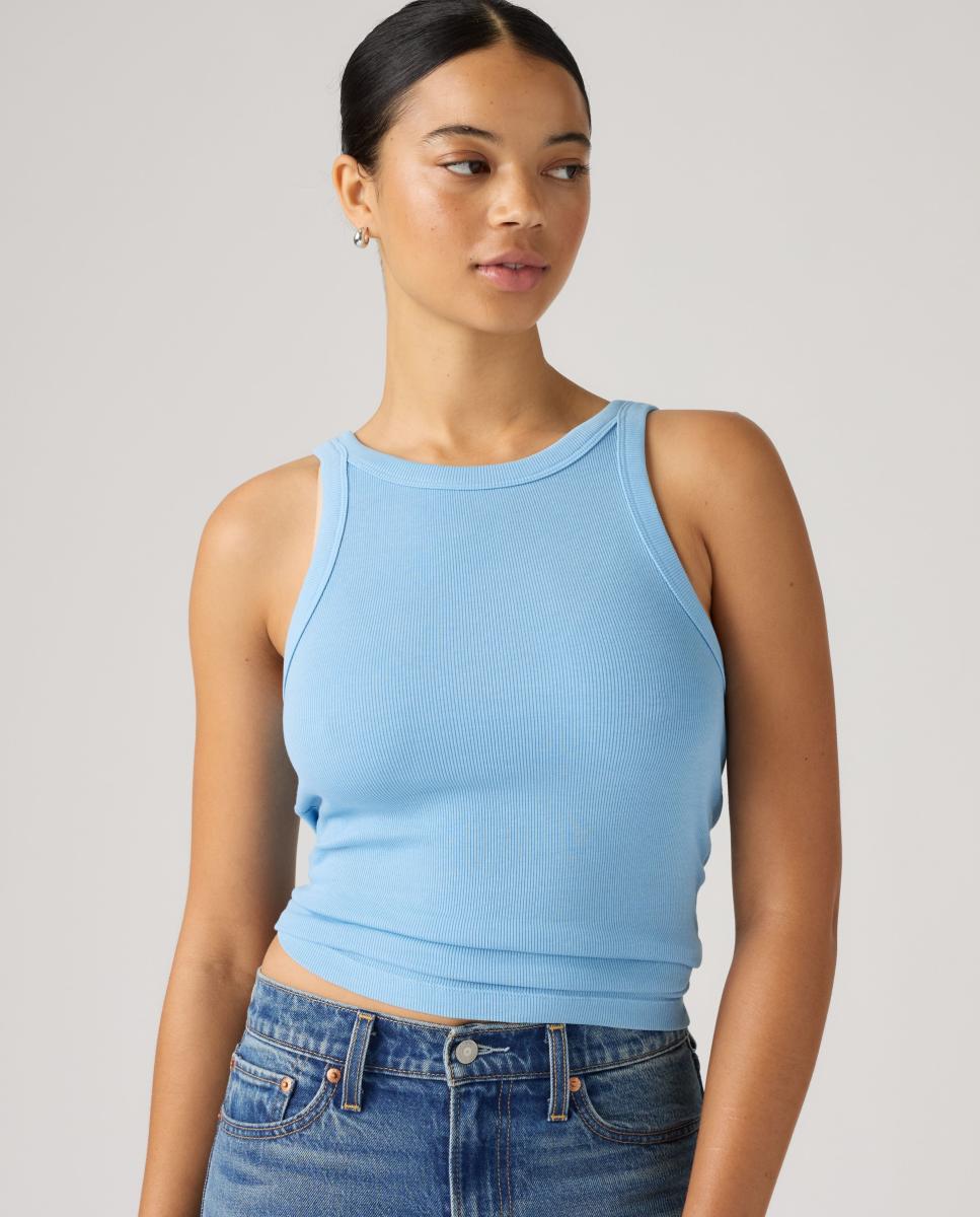 T-shirt sem Mangas com Decote Redondo Azul-4