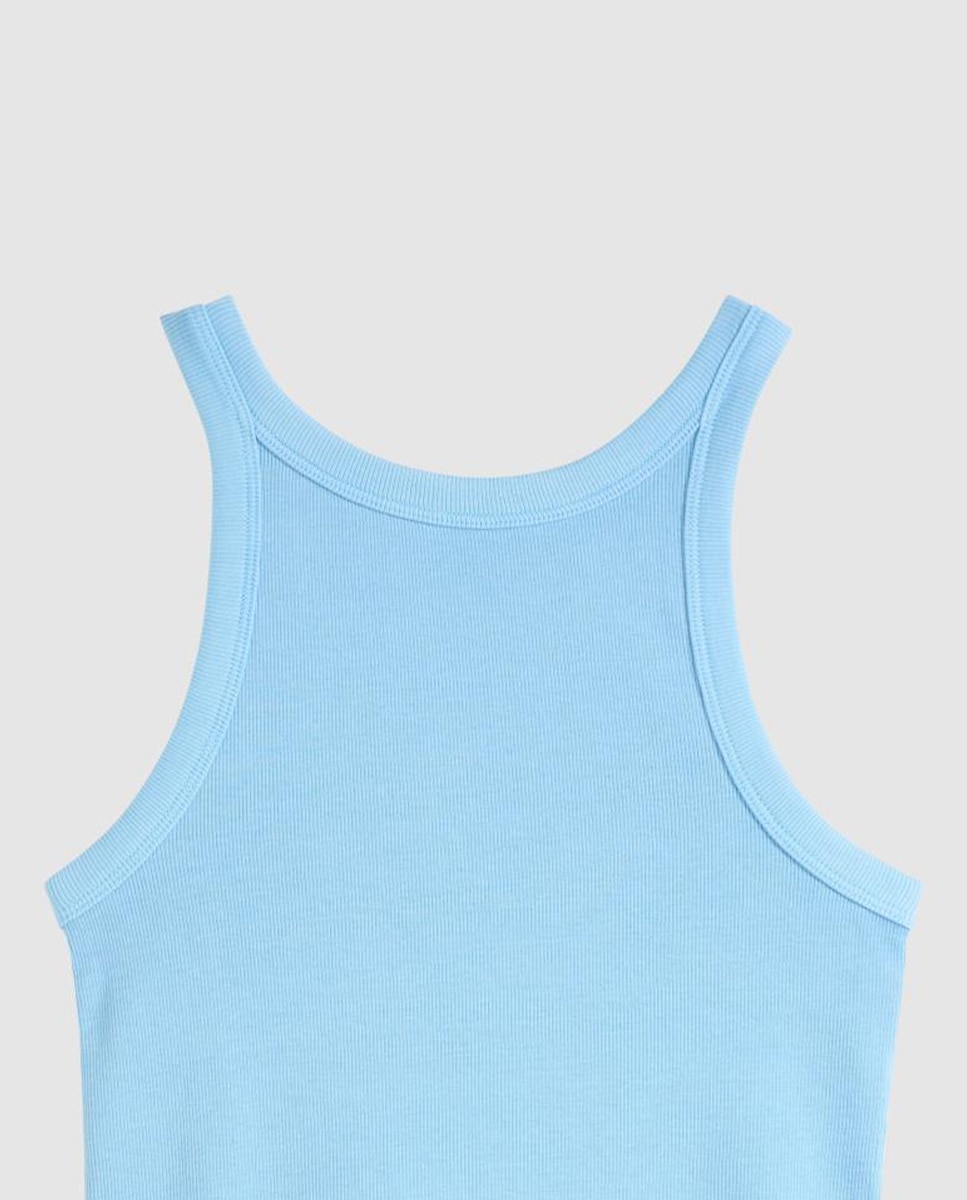 T-shirt sem Mangas com Decote Redondo Azul-6