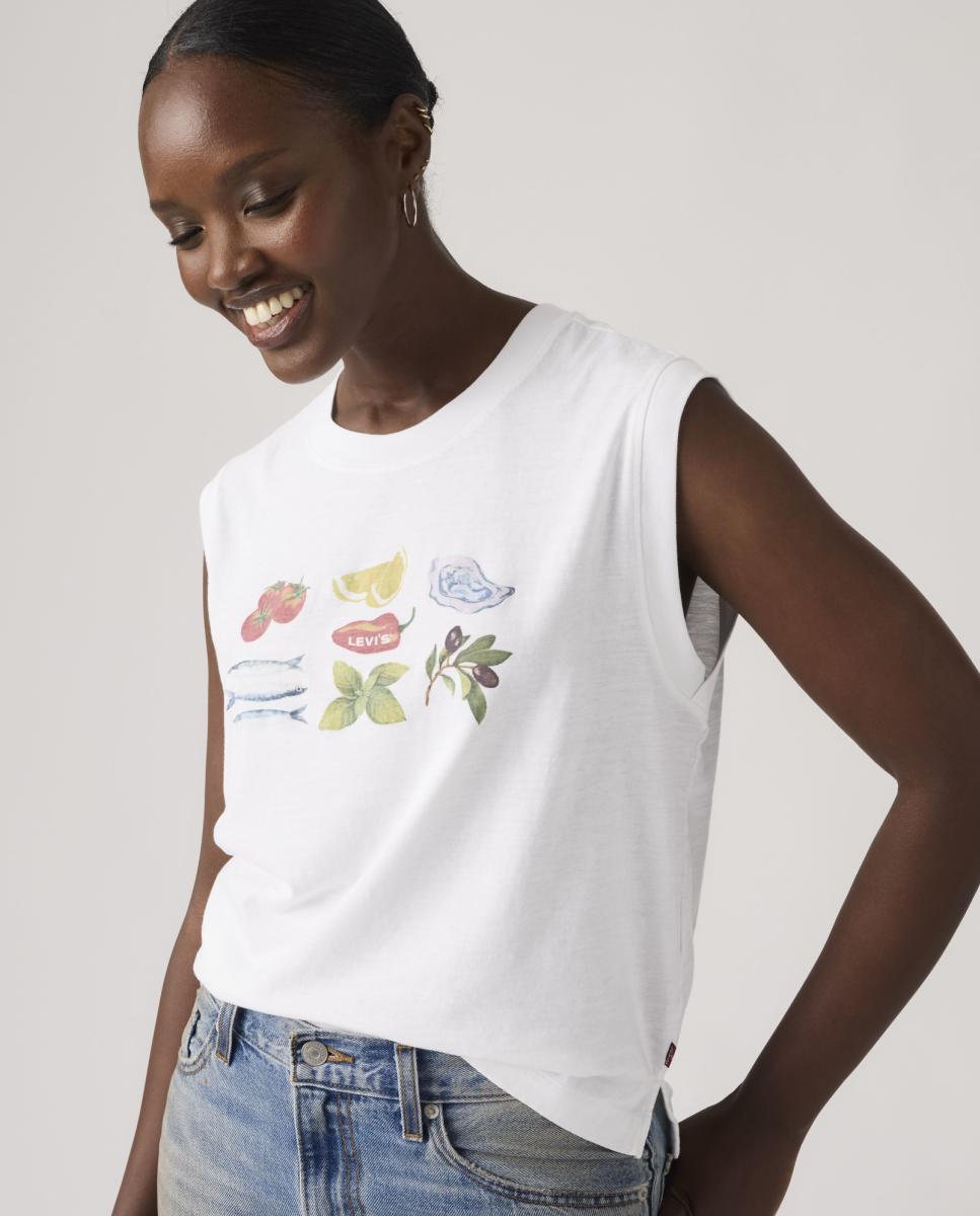T-shirt sem mangas e com decote redondo Branco-4
