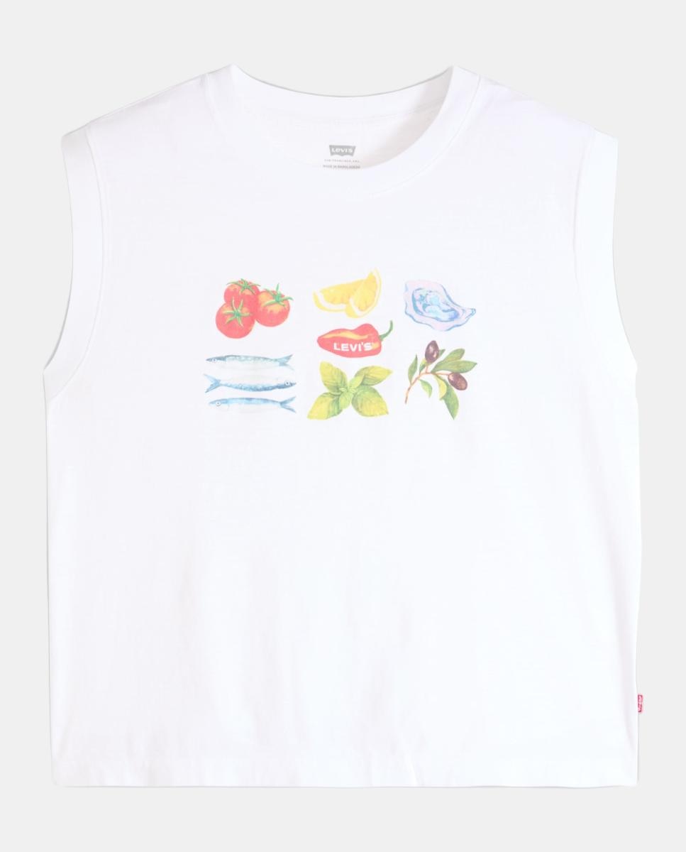 T-shirt sem mangas e com decote redondo Branco-5