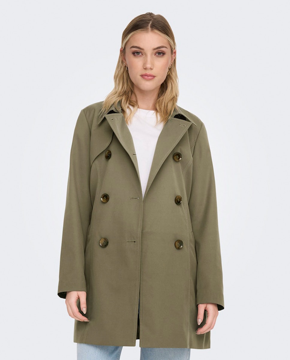 Gabardine com botões duplos e cinto Cinzento-1