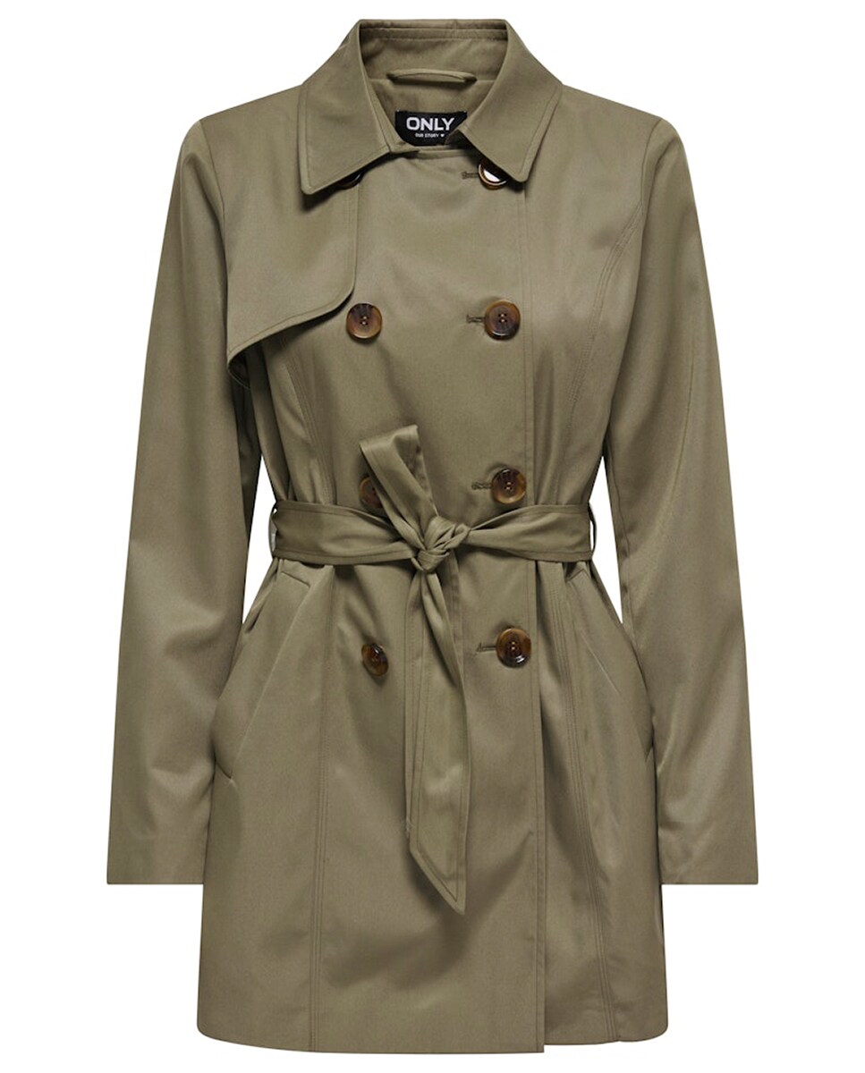 Gabardine com botões duplos e cinto Cinzento-3