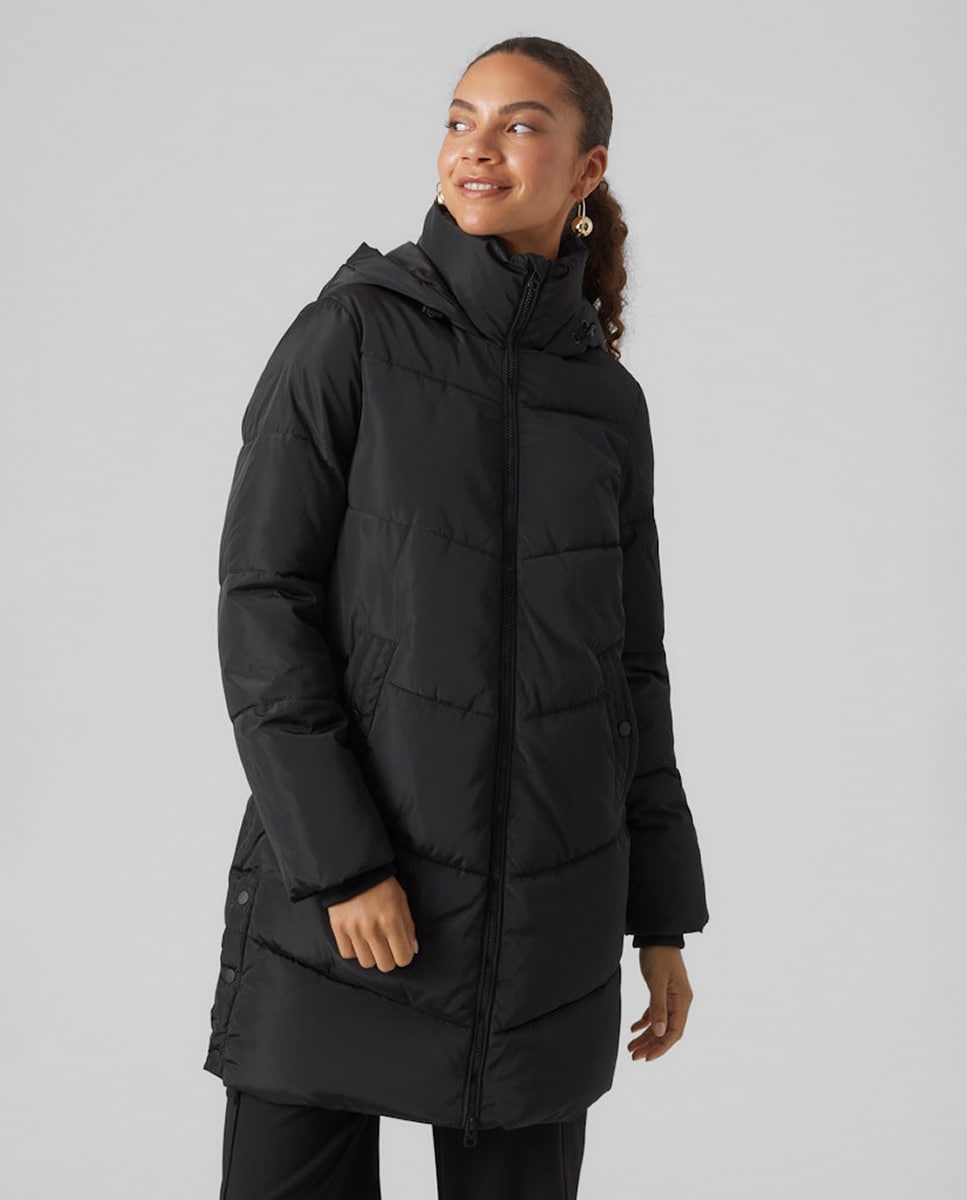 Sobretudo acolchoado de mulher com capuz Preto-2