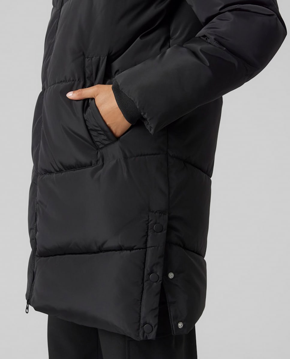 Sobretudo acolchoado de mulher com capuz Preto-4