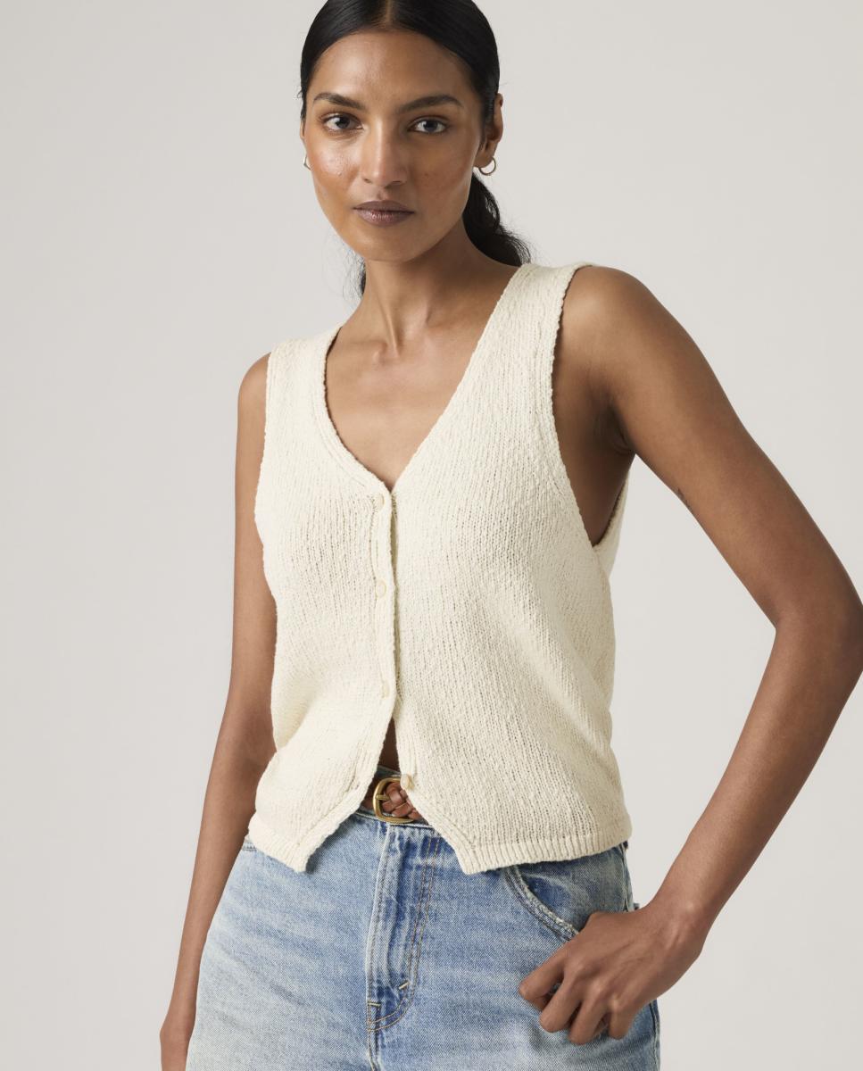 Colete de malha com decote redondo Creme-4