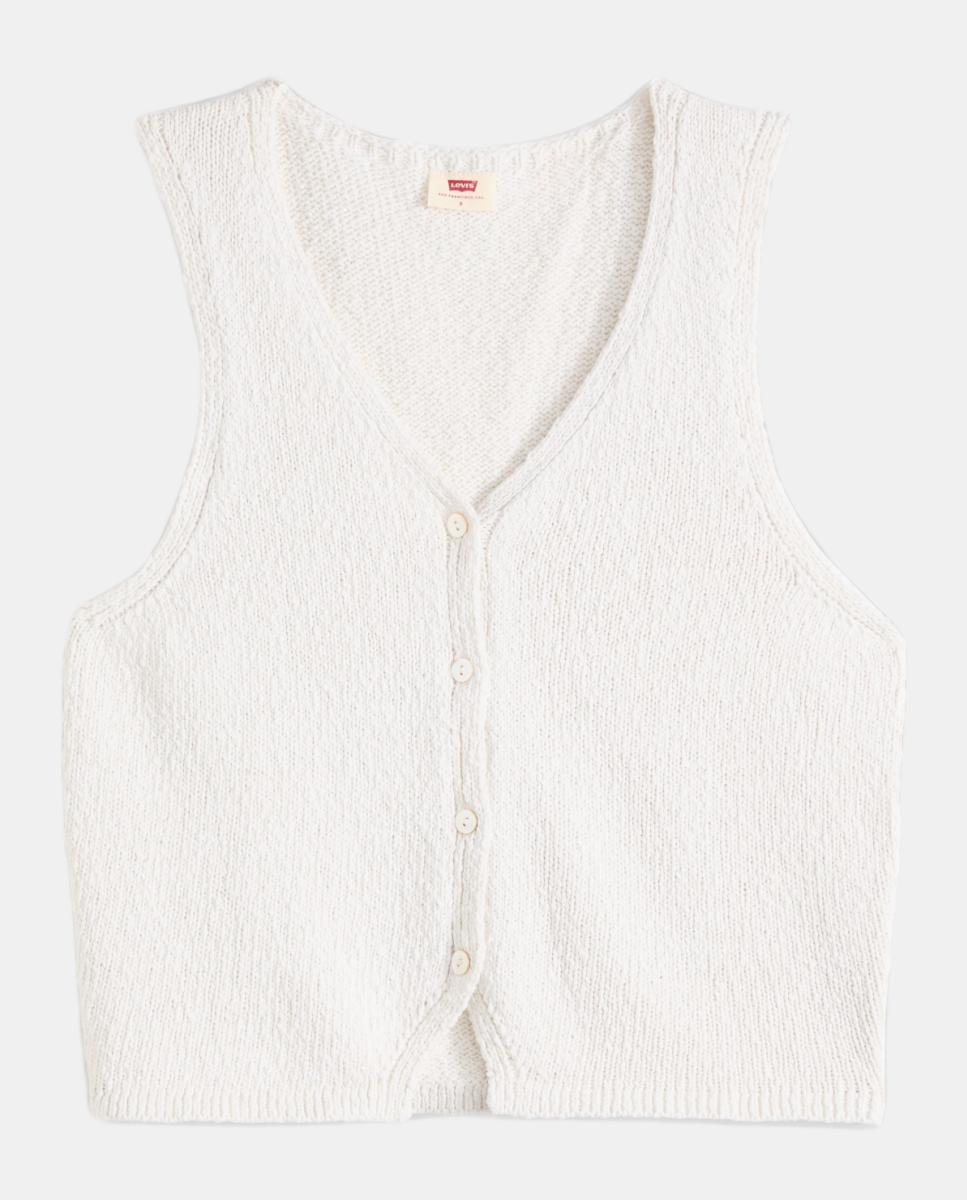 Colete de malha com decote redondo Creme-5