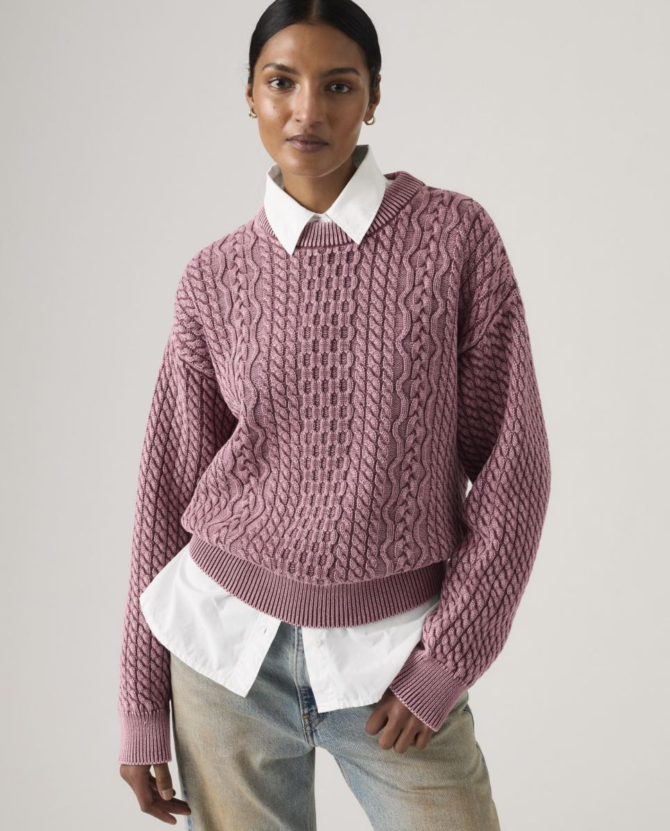 Camisola de Malha do Cabo com Decote Redondo Rosa-claro-4