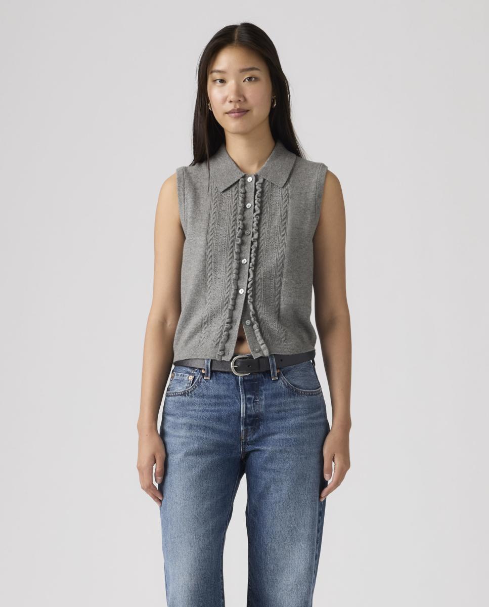 Colete de Malha do Cabo com Colarinho de Polo Cinzento-claro-1