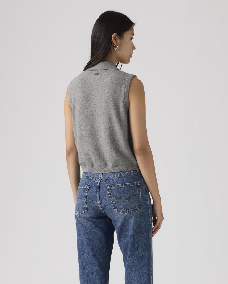 Colete de Malha do Cabo com Colarinho de Polo Cinzento-claro-2