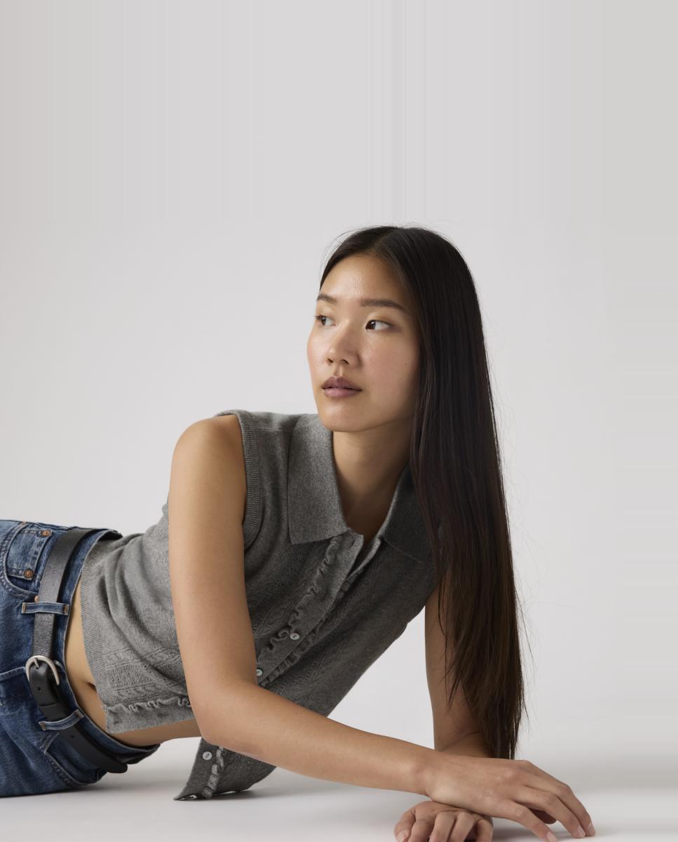 Colete de Malha do Cabo com Colarinho de Polo Cinzento-claro-3