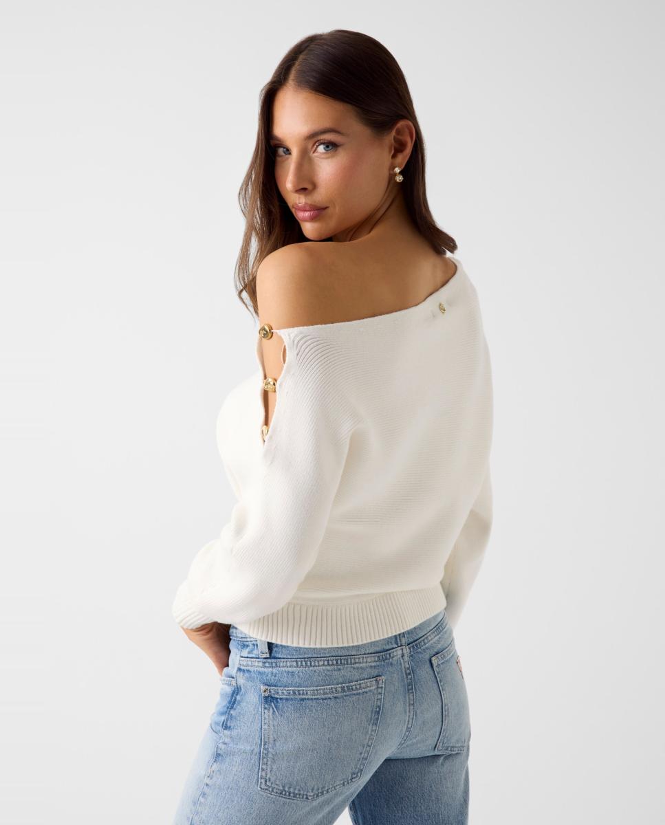 Camisola de Malha de Manga Comprida Creme-3