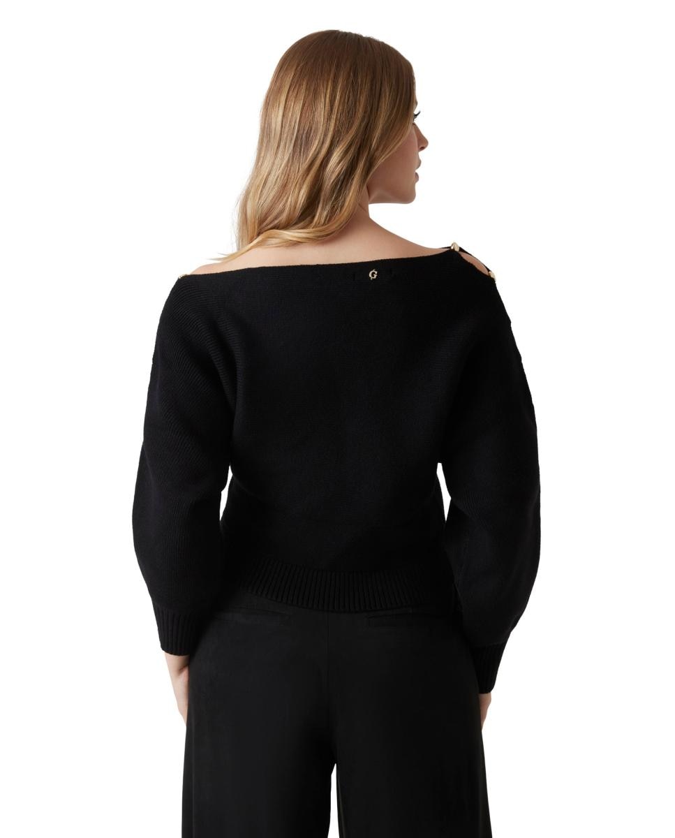 Camisola de Malha de Manga Comprida Preto-3