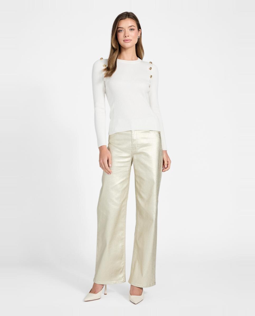 Camisola de malha com manga comprida Branco-4