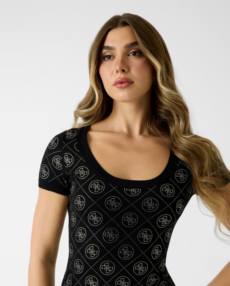 Vestido Curto Estampado Preto-3