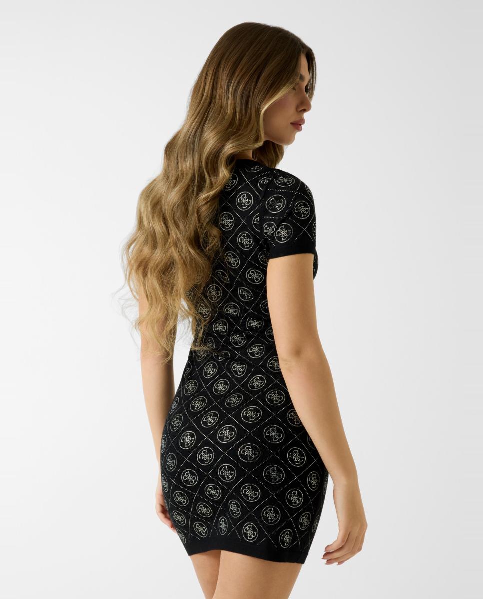 Vestido Curto Estampado Preto-4