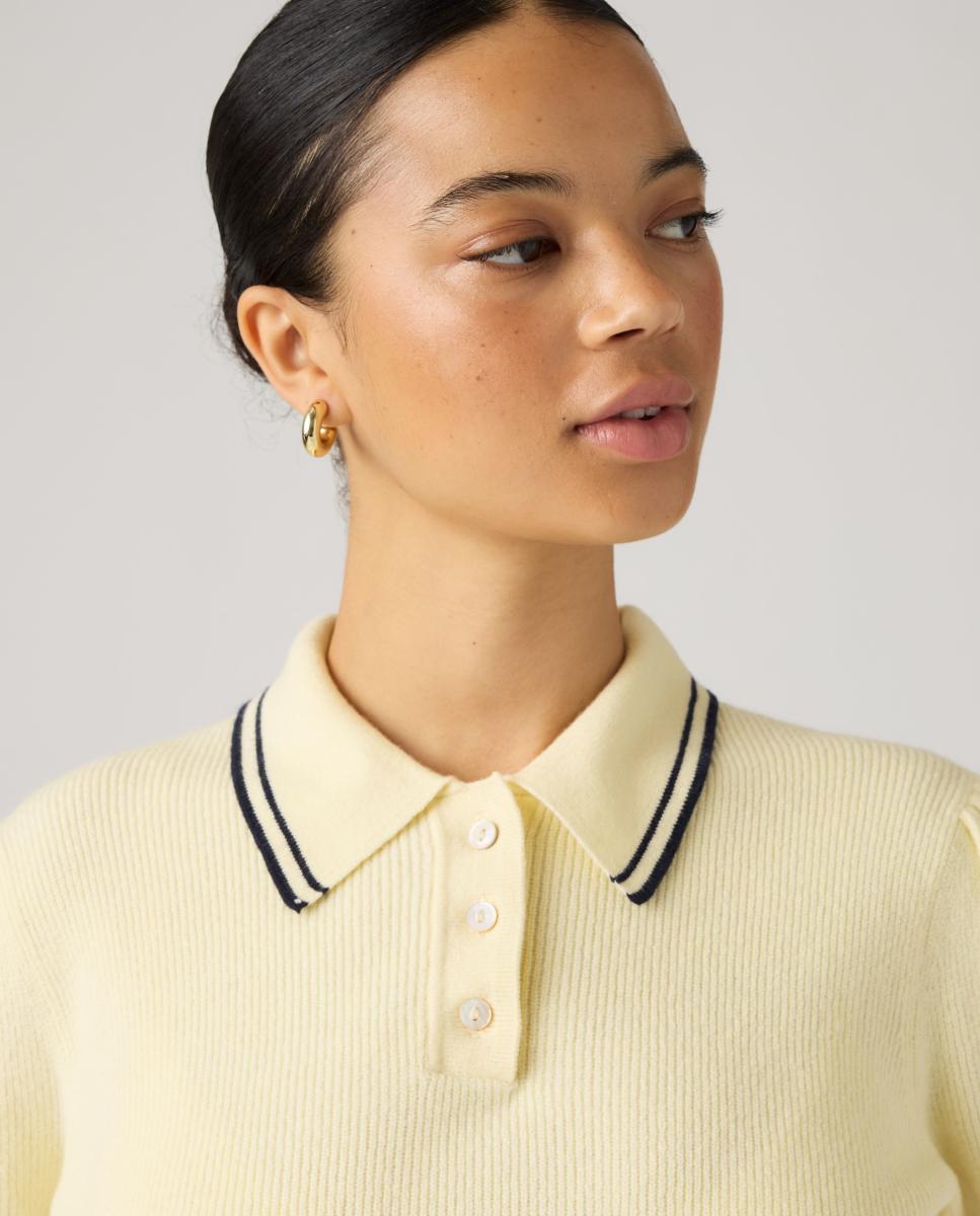 Camisola de Malha com Colarinho de Polo e Manga Curta Amarelo-3