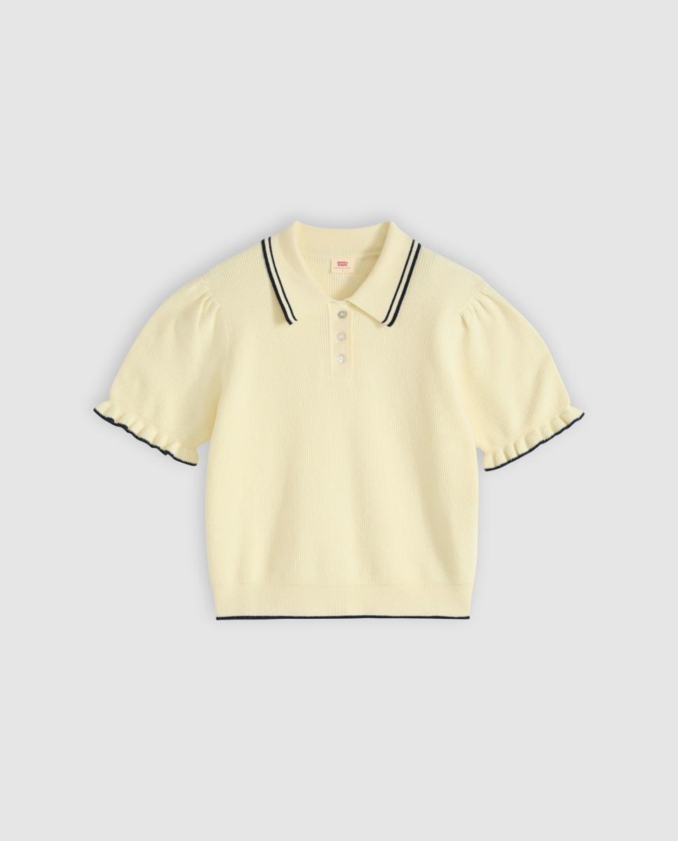 Camisola de Malha com Colarinho de Polo e Manga Curta Amarelo-5