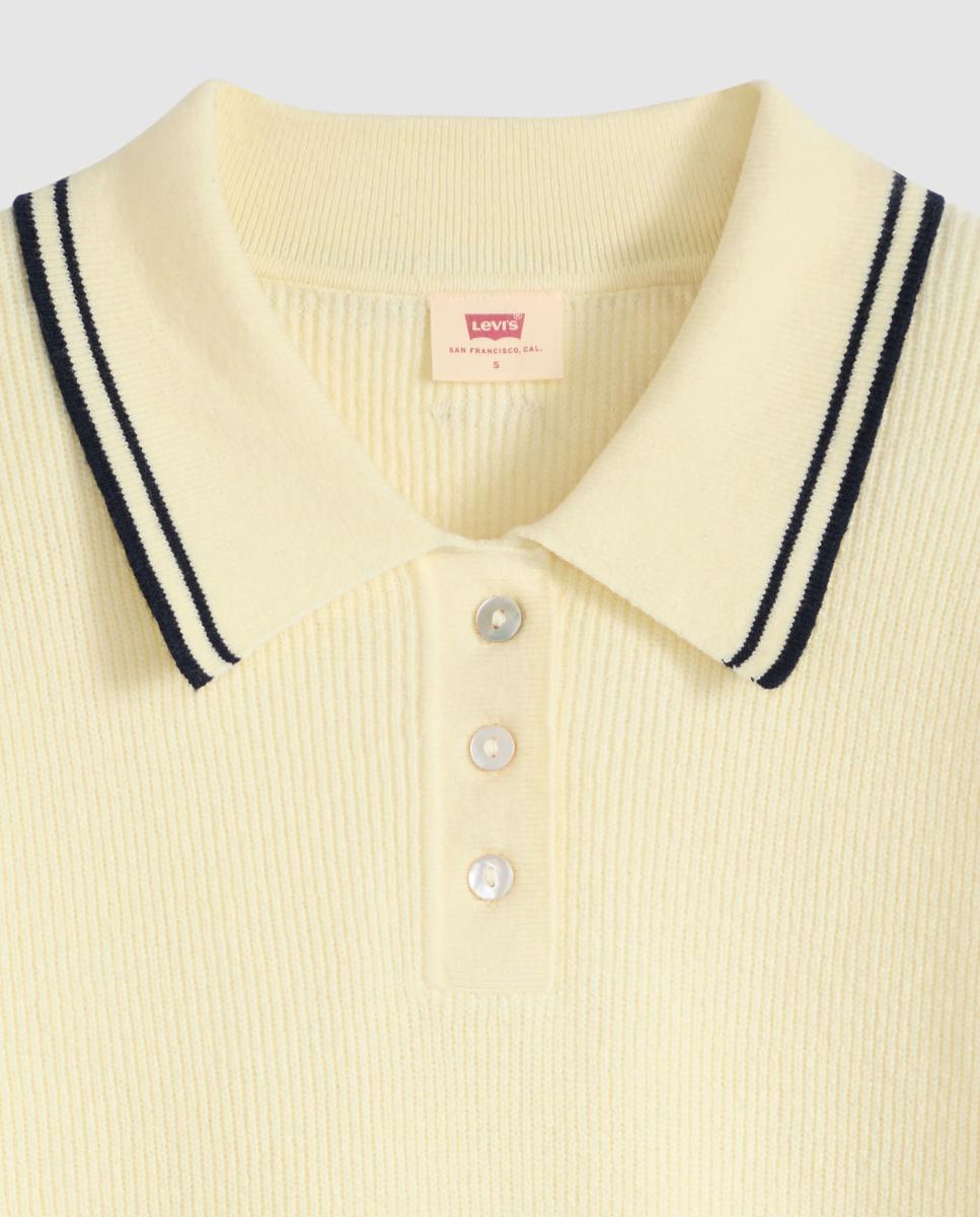 Camisola de Malha com Colarinho de Polo e Manga Curta Amarelo-6