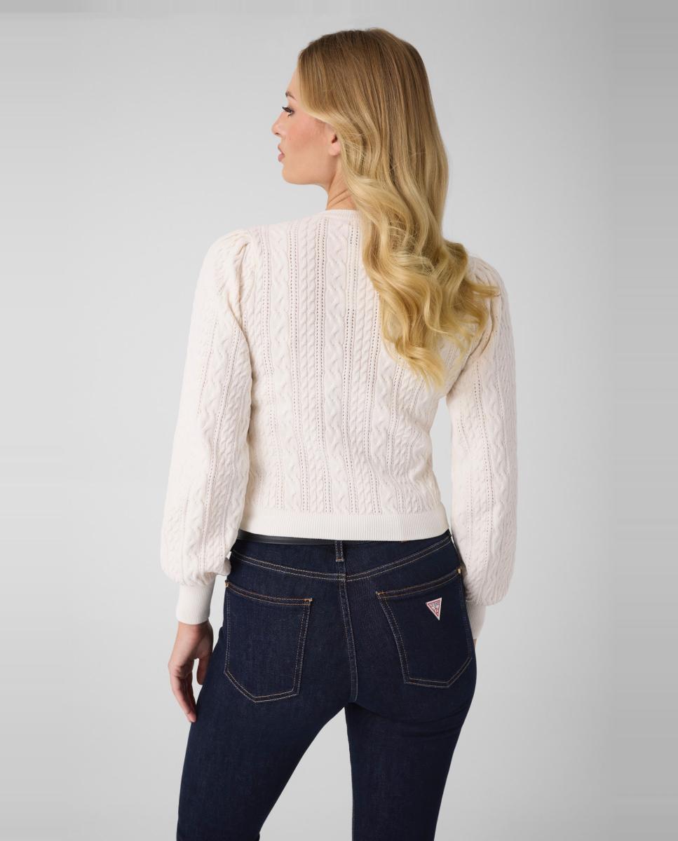 Camisola de malha com manga comprida Creme-3