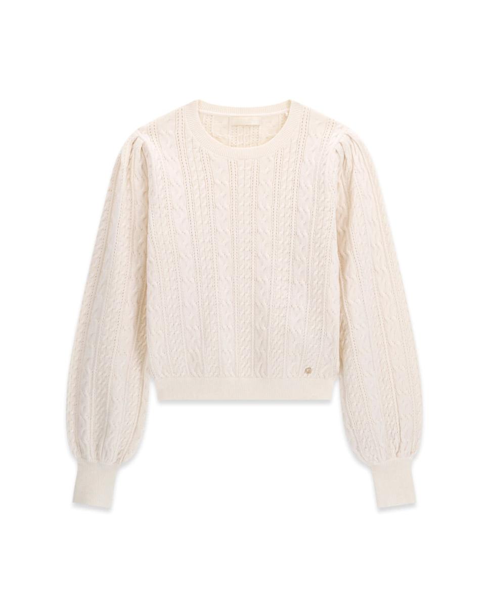 Camisola de malha com manga comprida Creme-4