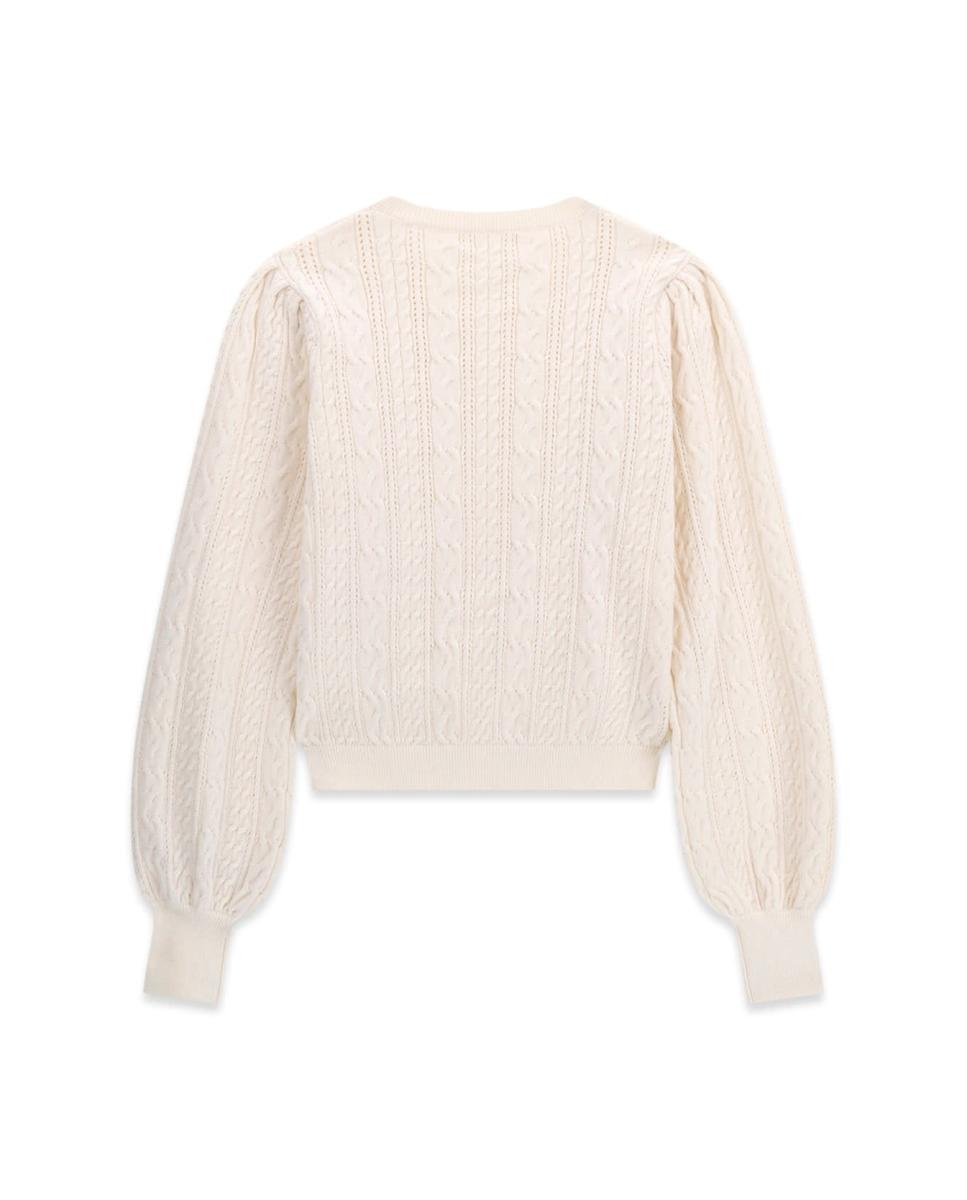 Camisola de malha com manga comprida Creme-5