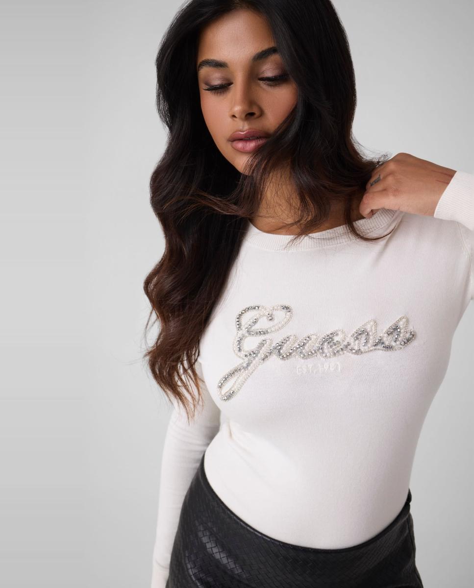 Camisola de malha com manga comprida Creme-2