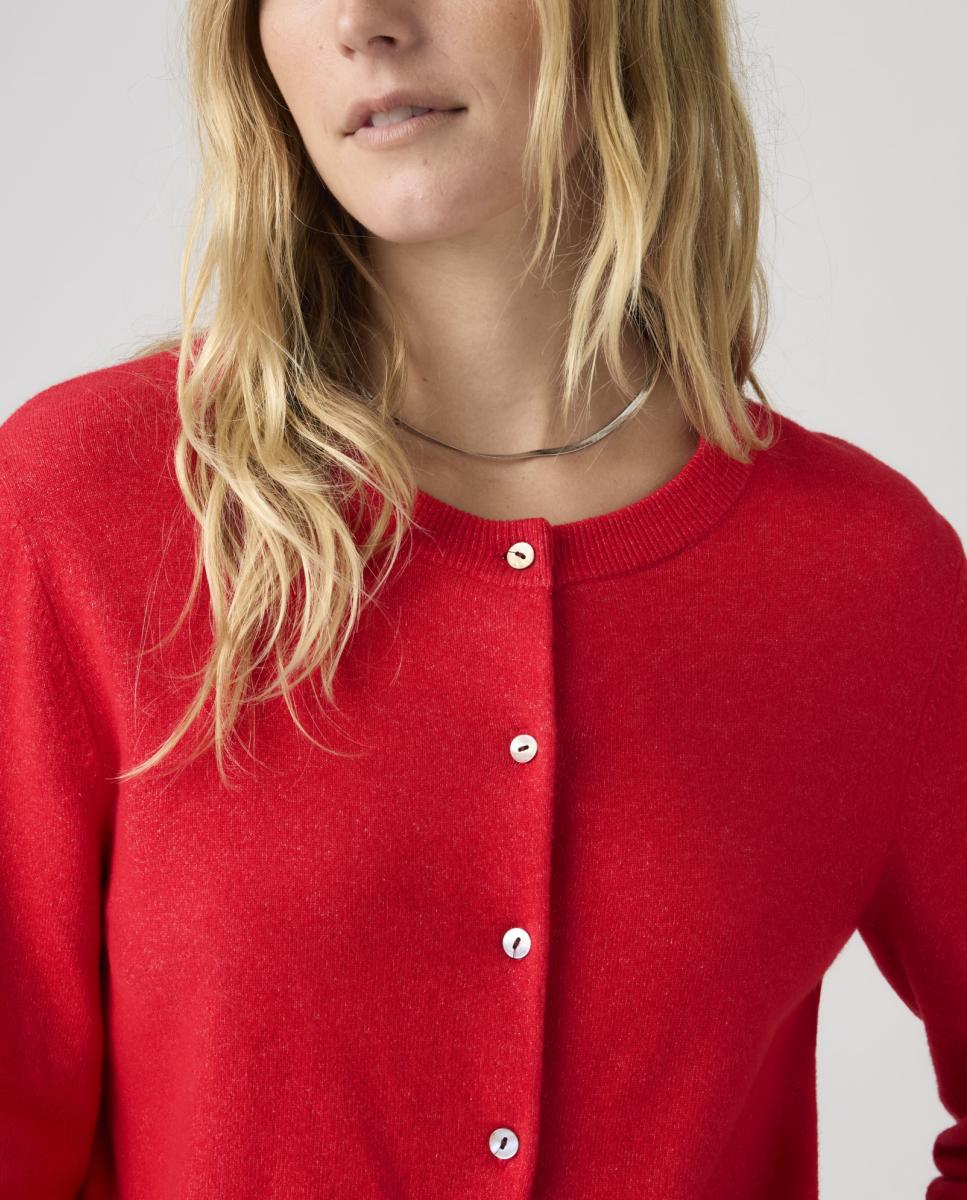 Cardigan de Malha com Decote Redondo Vermelho-3